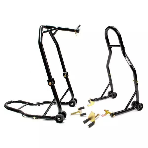 Venom Motorcycle Front Triple Tree & Rear Swingarm Spool Lift Combo Wheel Lift Stands + Paddock Attachments