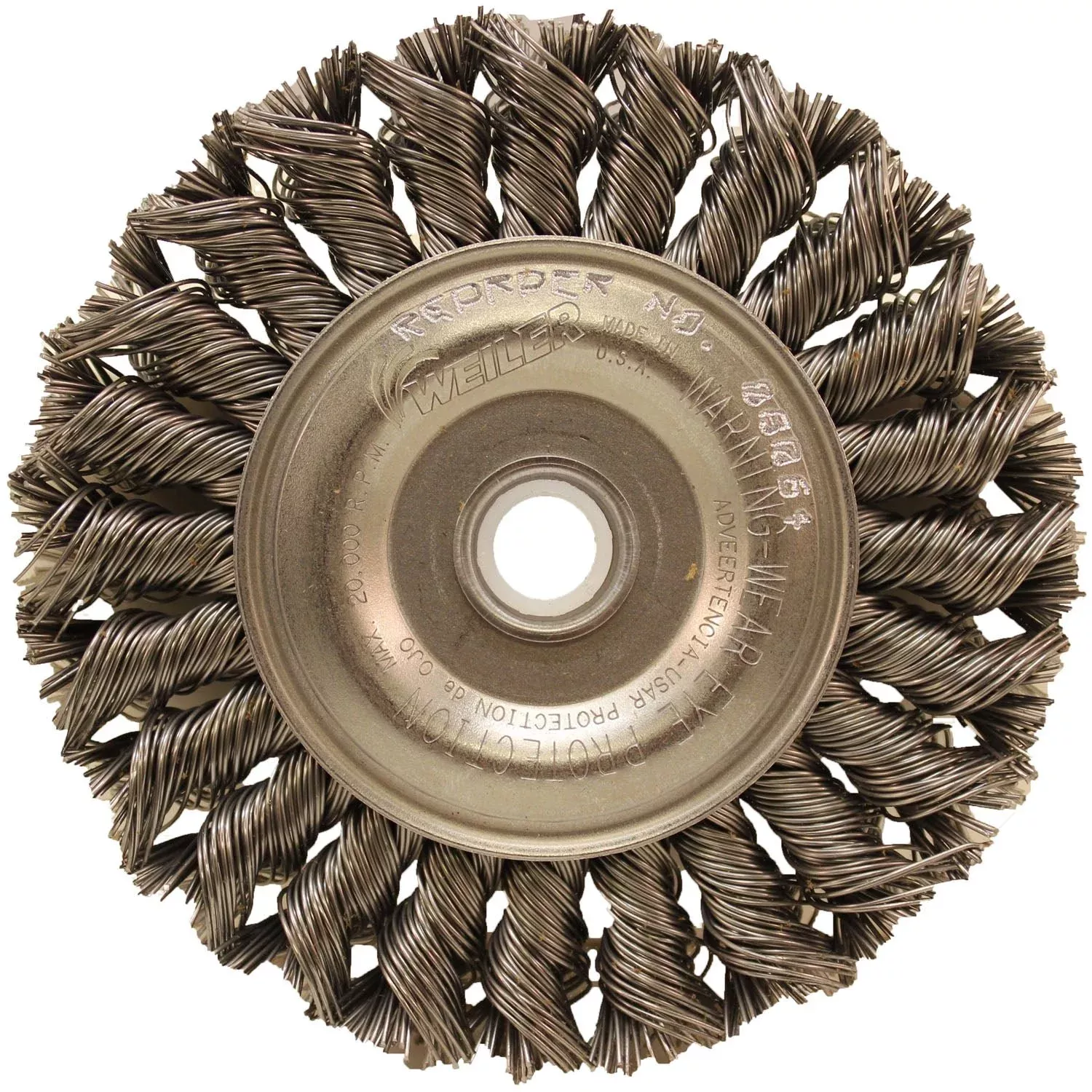 Weiler 08064 4″ x 1/2″ Twist Wire Wheel .020 Wire 3/8″-1/2″ Arbor Hole