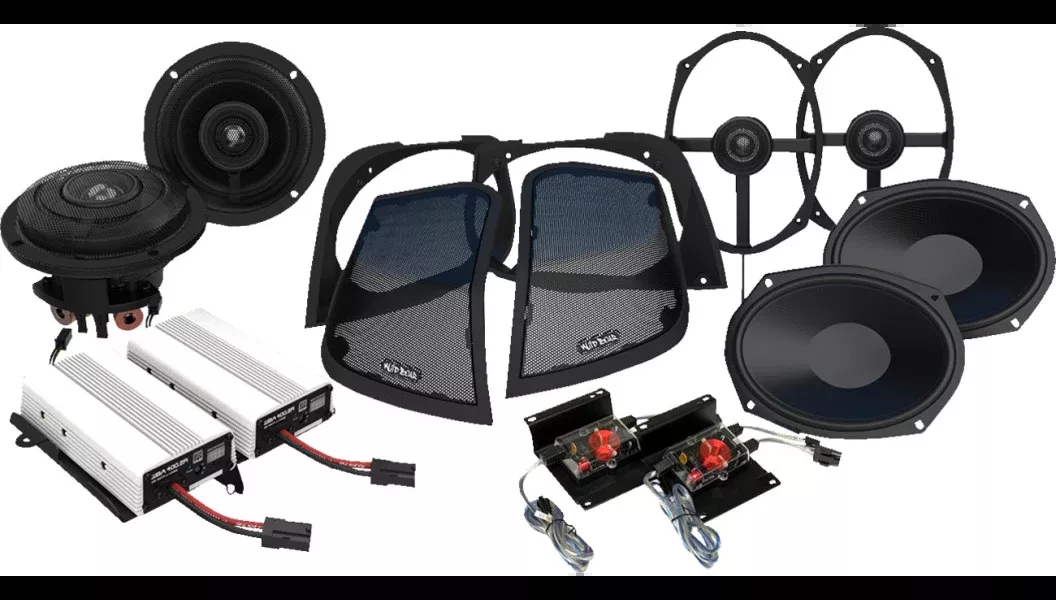 Wild Boar Audio Amplifer/Speaker Kit – Fairing – Saddlebag w/Cut In Lid Adaptors – Touring – WBA RETRO 800.4SG