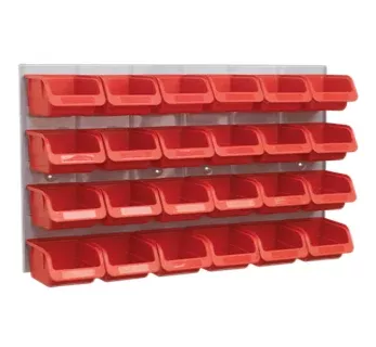 WORKSHOP STORAGE BINS 24 PACK WITH STEEL LOUVER PANEL RACK 630mm X 380mm TPS130