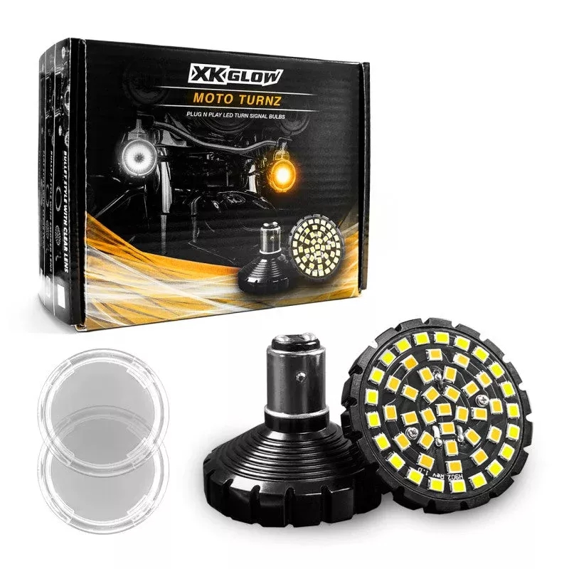 XKGLOW Motorcycle Front LED Turn Signal Kit – Bullet Style Clear Lenses